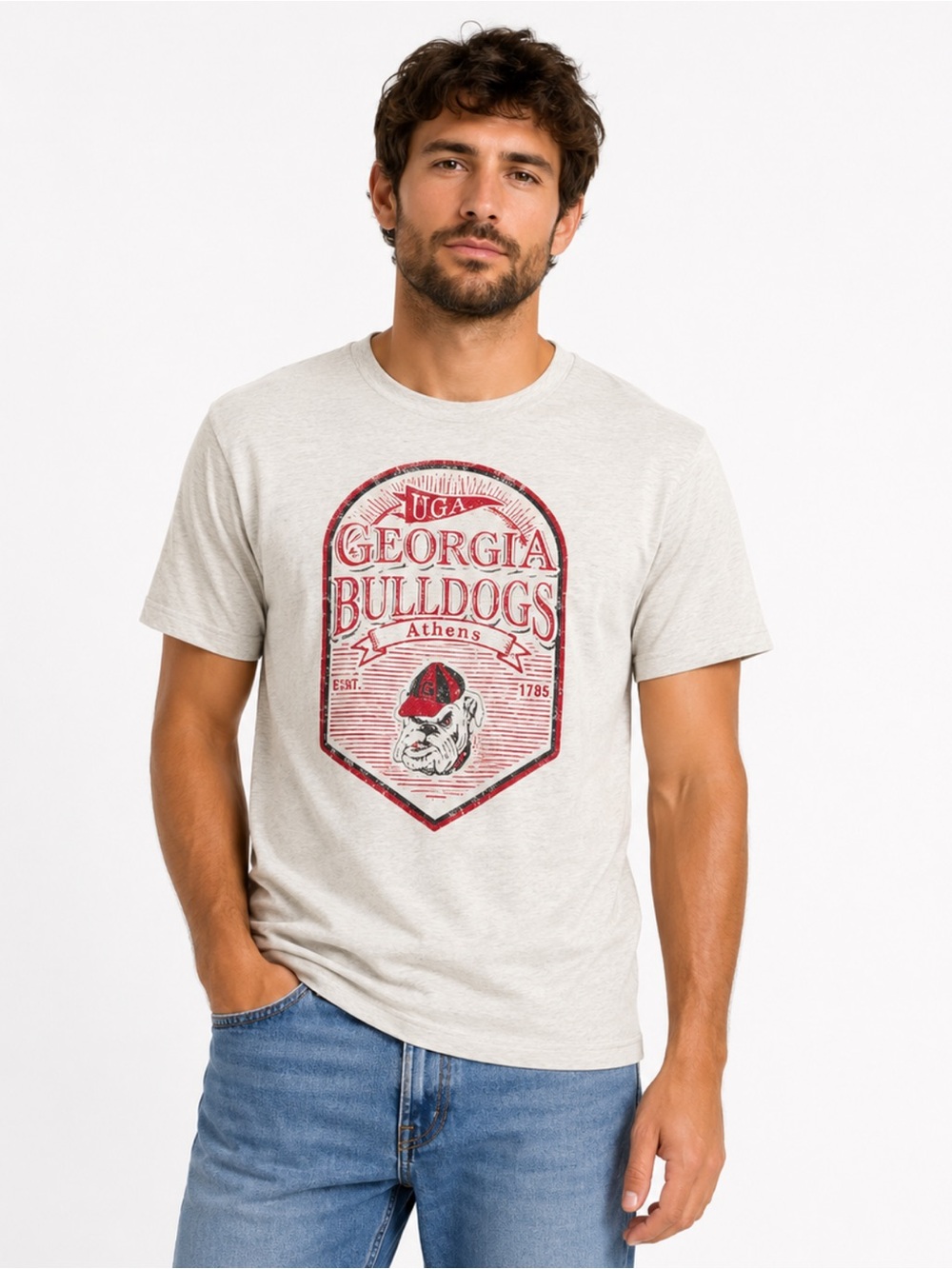 Champion 100% Cotton Gray Georgia Bulldogs Tee - Size Large